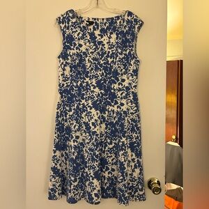 Talbots Navy Floral on Cream  Sleeveless Dress